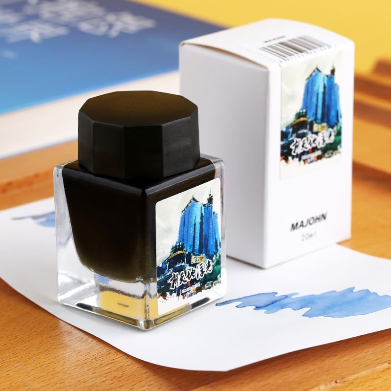 Moonman Magic City Sky Blue Gold Powder Shimmer Fountain Pen Ink – Xintiandi, 20ml Bottled Ink for Calligraphy, Journaling & Creative Writing