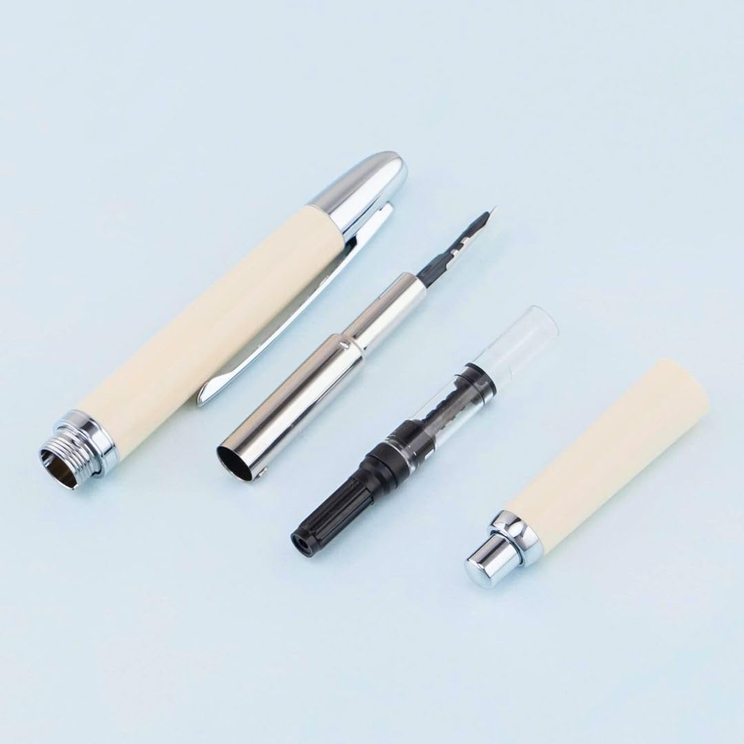 Jinhao 20 Press Retractable Fountain Pen –Ivory White Colors – Plastic Body(Silver Clip) –  Fine & Extra Fine Nib with Converter –Smooth Writing Daily Pen (No Ink Included)