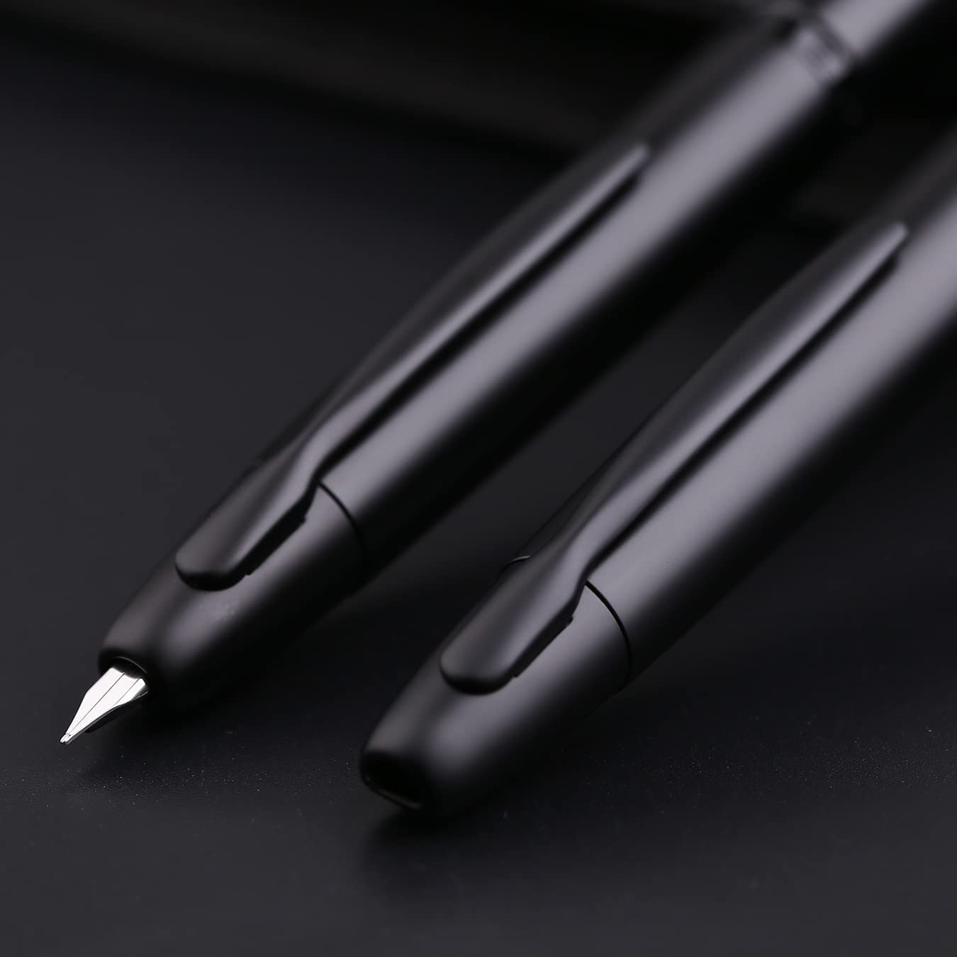 Moonman A1 Press Fountain Pen – Retractable Extra Fine Nib Metal Matte Black Ink Pen with Converter & Gift Box