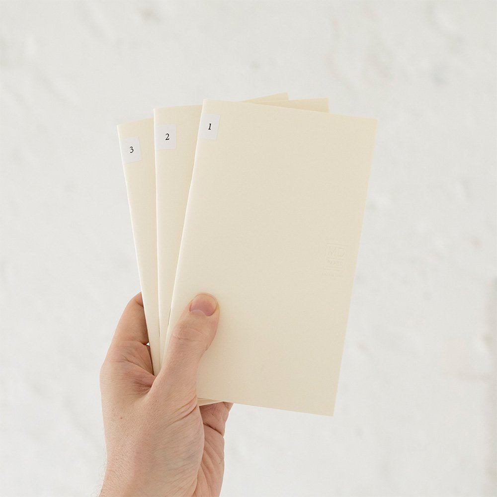 Midori MD Notebook – A6 Size, Blank Pages, Set of 3 (48 Pages Each), Soft Paper Cover, Japanese Minimalist Design