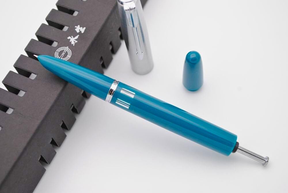 Wing Sung 601 Steel Cap Vacumatic Fountain Pen with Ink Window, Extra Fine Nib (Blue-Green)