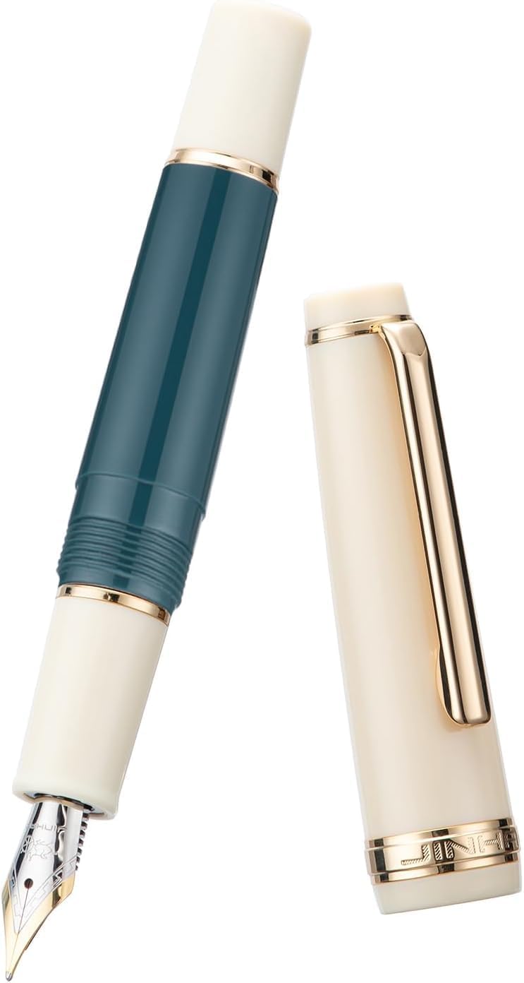 Jinhao 82 Mini Fountain Pen With Extra Fine , Smooth Writing Pocket Pen, Gold Trim, Acrylic Grey, Includes Converter