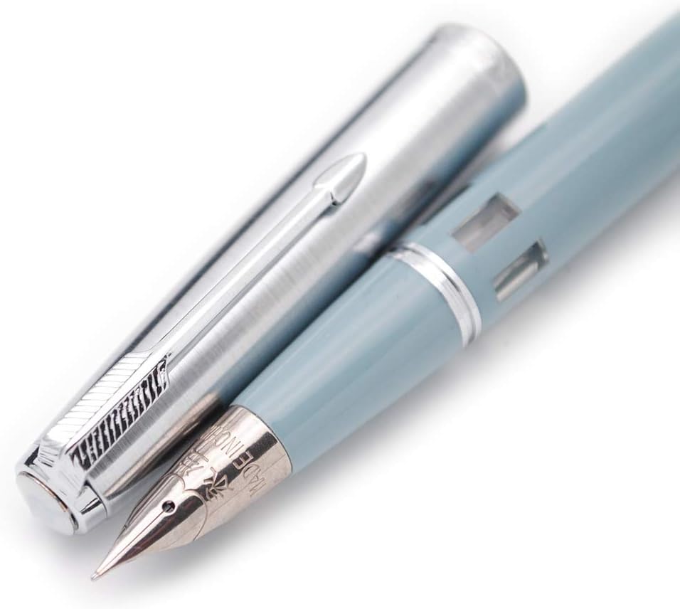 Wing Sung 601A Lake blue Vacumatic Fountain Pen – Fine 0.5mm Nib, Resin Body with Steel Cap, Push-Type, Converter & Box (No Ink)