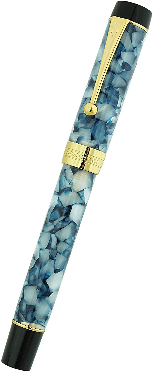 Jinhao 100 Classic Fountain Pen Blue White Celluloid, Fine Nib with Converter