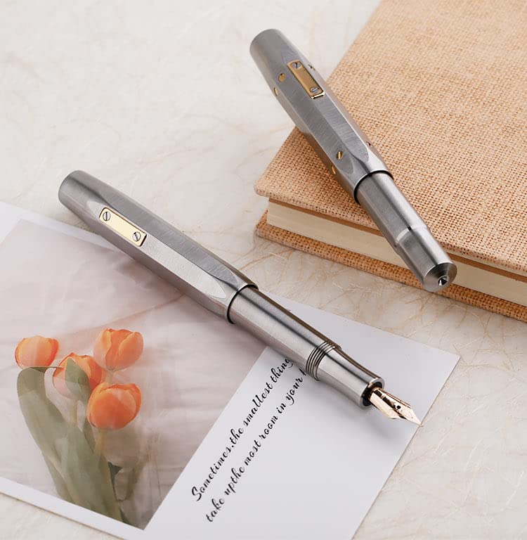 Moonman RS1 Titanium Alloy Fountain Pen Metal Octagon Ink Pen Schmidt Fine Nib Short Rivets Writing Gift Pen for Office Business