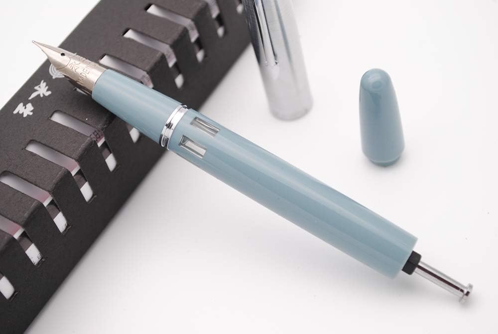 Wing Sung 601A Lake blue Vacumatic Fountain Pen – Fine 0.5mm Nib, Resin Body with Steel Cap, Push-Type, Converter & Box (No Ink)