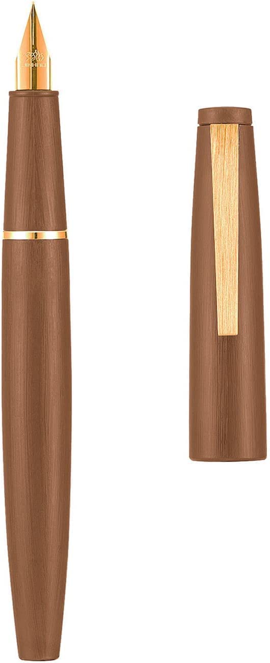 Jinhao 80 Brown Fiber Brushed Fountain Pen, Iridium Extra Fine and Fine Gold Nib with Ink Converter and Pen Set (Gold Clip)