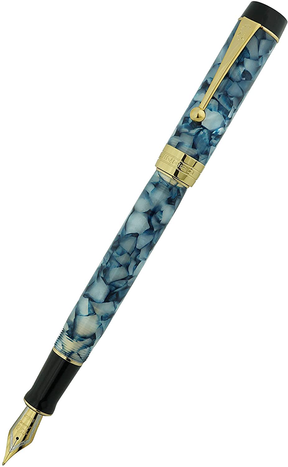 Jinhao 100 Classic Fountain Pen Blue White Celluloid, Fine Nib with Converter