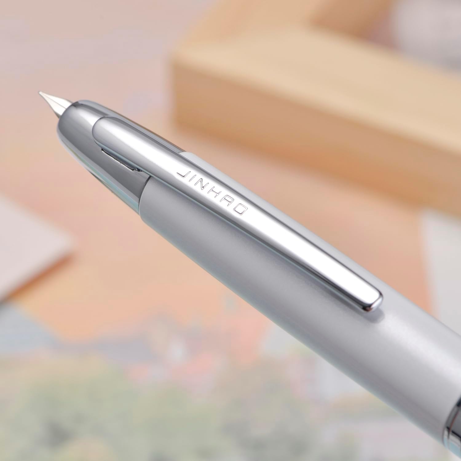 Jinhao 10 Capless Fountain Pen with Box,Retractable Fine Nib with Ink Converter Set (Silver Clip)