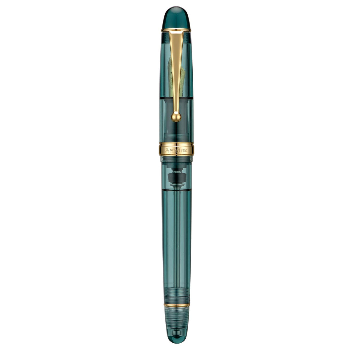 Asvine V126 Teal Blue Vacuum Filling Fountain Pen, Gold Trim Demonstrator