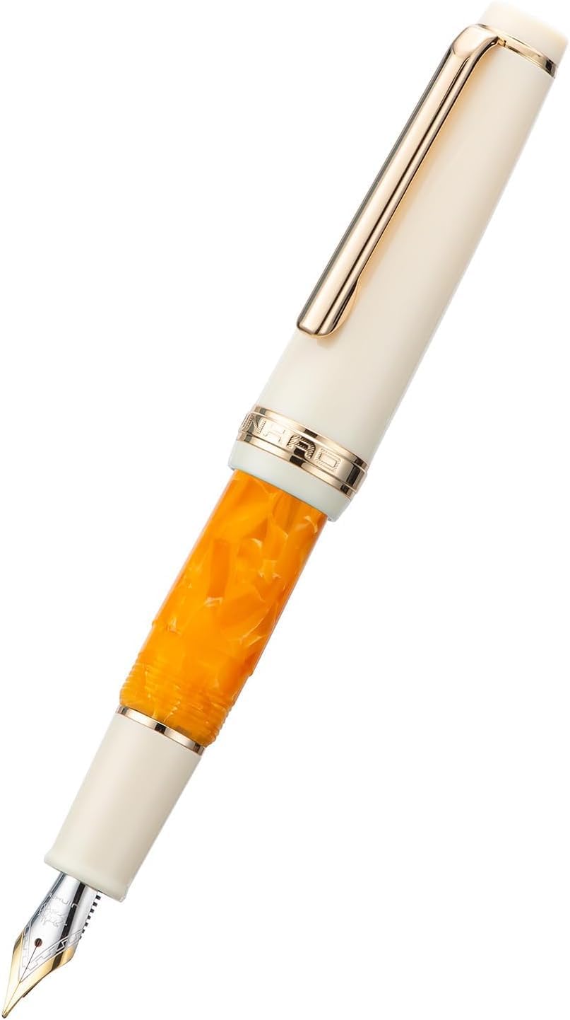 Jinhao 82 Mini Fountain Pen With Extra Fine , Smooth Writing Pocket Pen, Gold Trim, Acrylic Marble Orange, Includes Converter