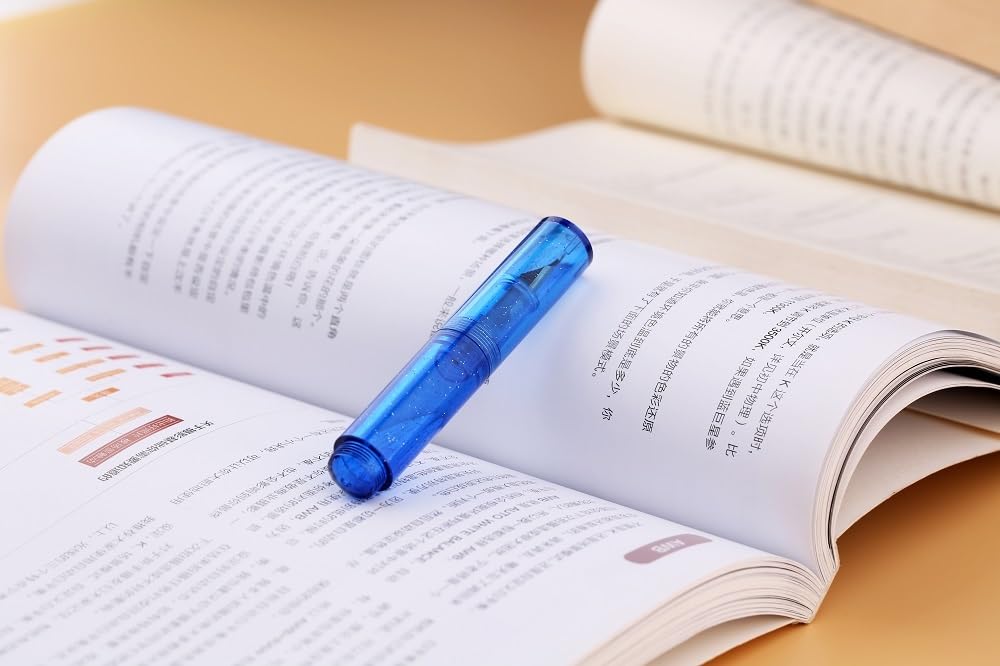 Moonman Wancai Mini Fountain Pen, Iridium Extra Fine Nib Starry Blue Acrylic Travel Pocket Pen, short Size Eyedropper Ink Bottle Filling