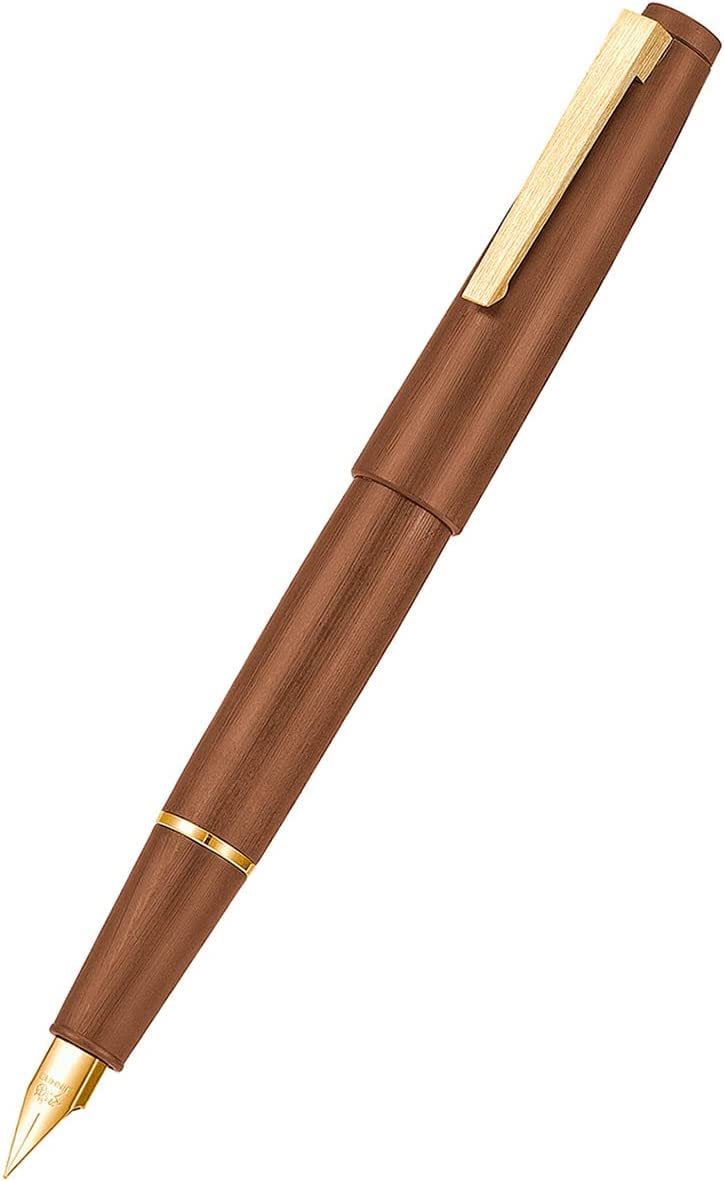 Jinhao 80 Brown Fiber Brushed Fountain Pen, Iridium Extra Fine and Fine Gold Nib with Ink Converter and Pen Set (Gold Clip)