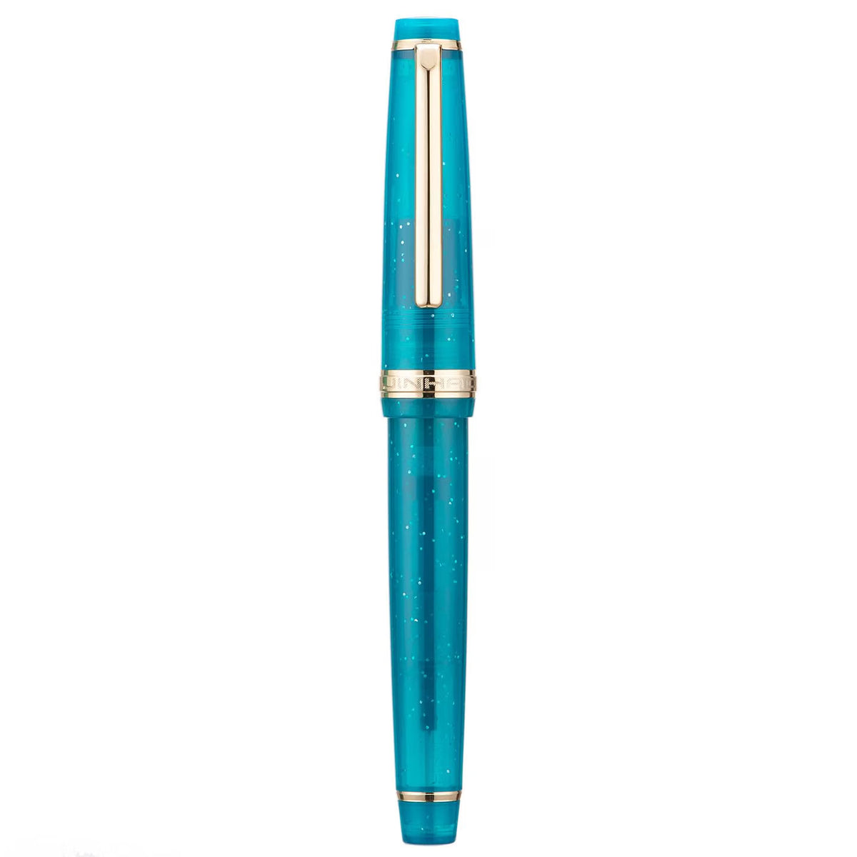 Jinhao 82 Transparent Peacock  Blue Celluloid Fountain Pen with Fine Nib, Gold Clip & Ink Converter