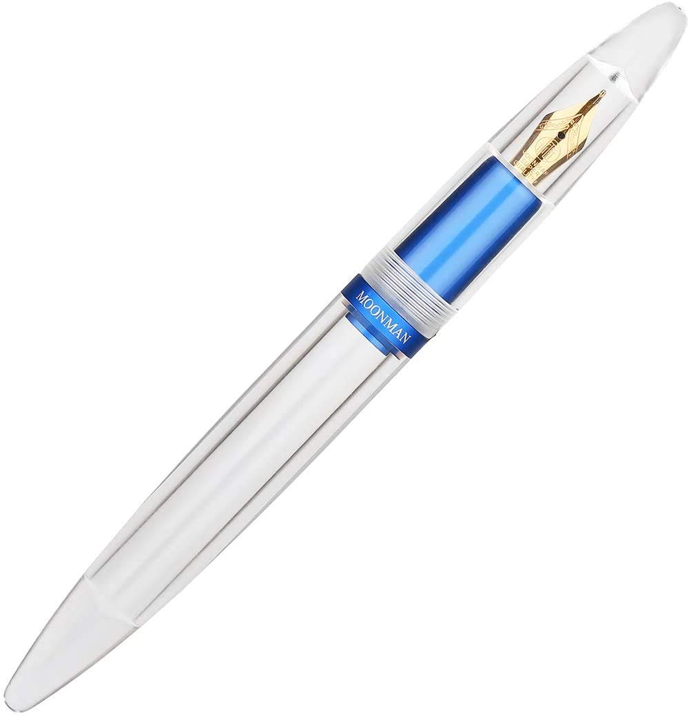 Moonman M2 Fountain Pen Metallic Blue Transparent Eye Dropper Filling Large-Capacity Ink Storing, Fine Nib Gift Set