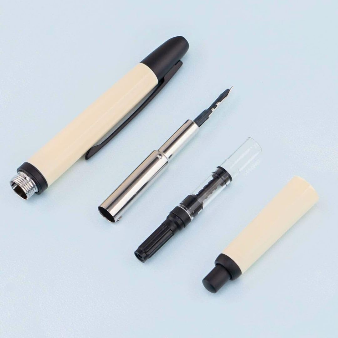 Jinhao 20 Press Retractable Fountain Pen – Ivory White Colors – Plastic Body (Black clip) -Fine & Extra Fine Nib with Converter –Smooth Writing Daily Pen (No Ink Included)