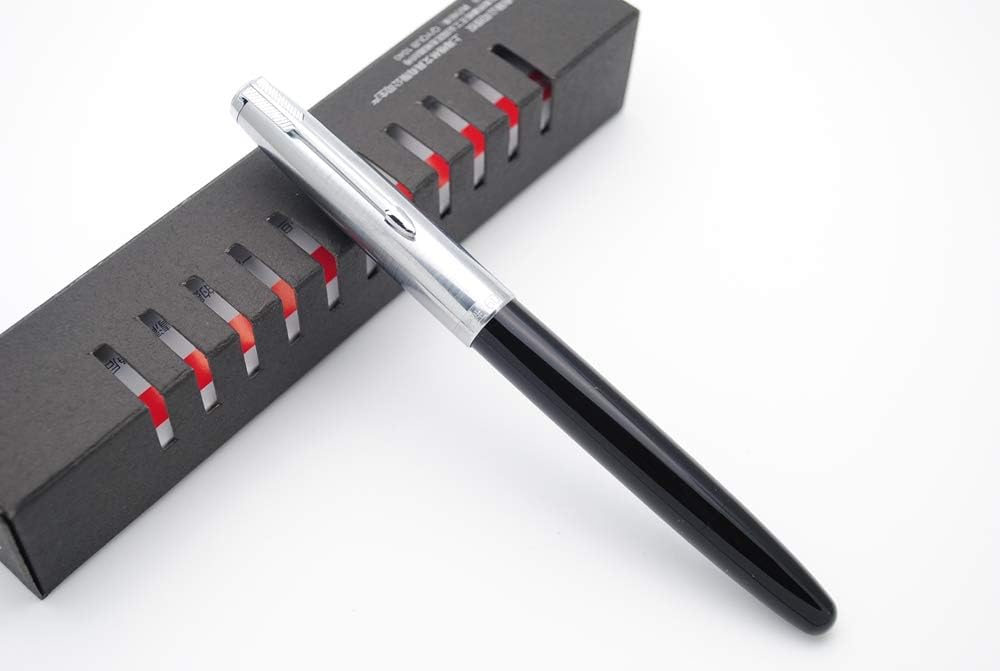 Wing Sung 601A Black Vacumatic Fountain Pen – Fine 0.5mm Nib, Resin Body with Steel Cap, Push-Type, Converter & Box (No Ink)