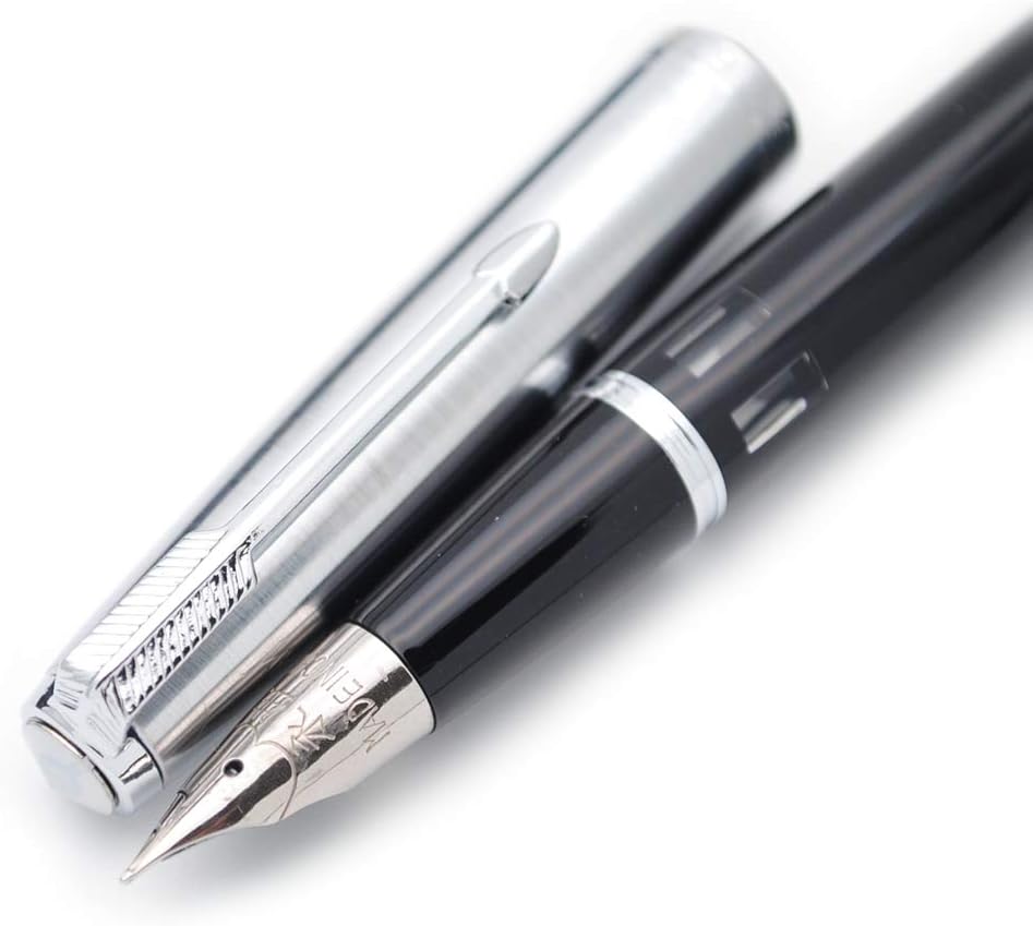 Wing Sung 601A Black Vacumatic Fountain Pen – Fine 0.5mm Nib, Resin Body with Steel Cap, Push-Type, Converter & Box (No Ink)