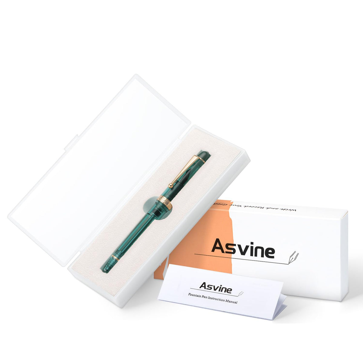 Asvine V126 Teal Blue Vacuum Filling Fountain Pen, Gold Trim Demonstrator