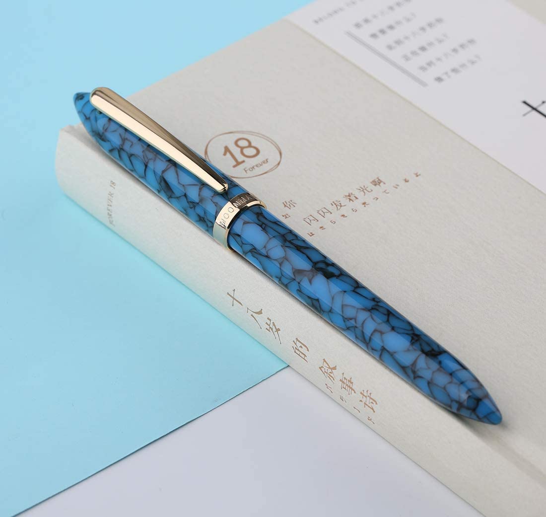 Moonman S1 Acrylic Celluloid Fountain Pen Fine Nib with Ink Refills Converter Gift Pen Set - Blue