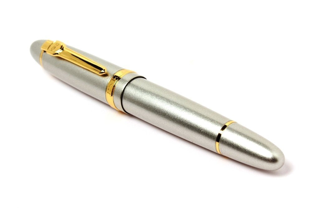 Jinhao 159 Heavyweight Signature Fountain Pen – Shiny Silver with Gold Trims, Streamlined Design, Medium Nib & Ink Converter