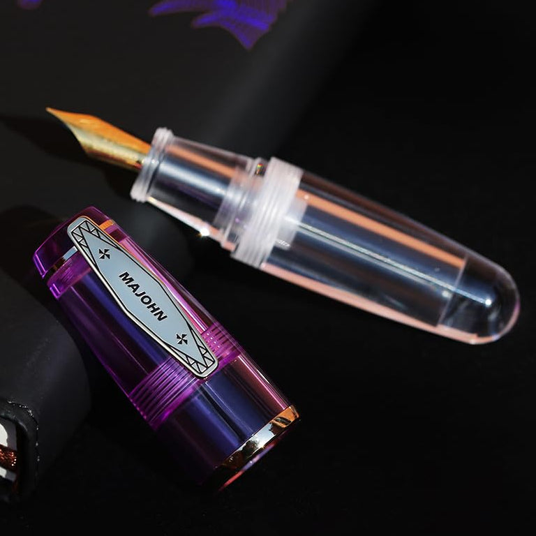 Moonman Q3 Mini Eyedropper Fountain Pen, Transparent Resin Short Pocket Pen, Iridium Fine Nib Large Capacity Writing Pen Case Set (Purple)