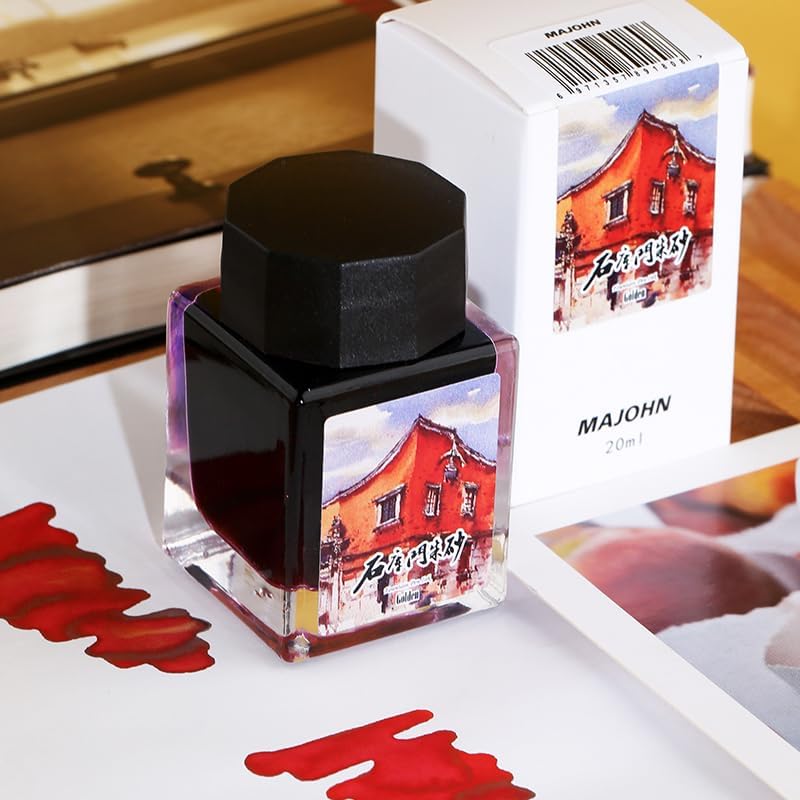 Moonman Magic City Red Gold Powder Shimmer Fountain Pen Ink – Shikumen, 20ml Bottled Ink for Calligraphy, Journaling & Creative Writing