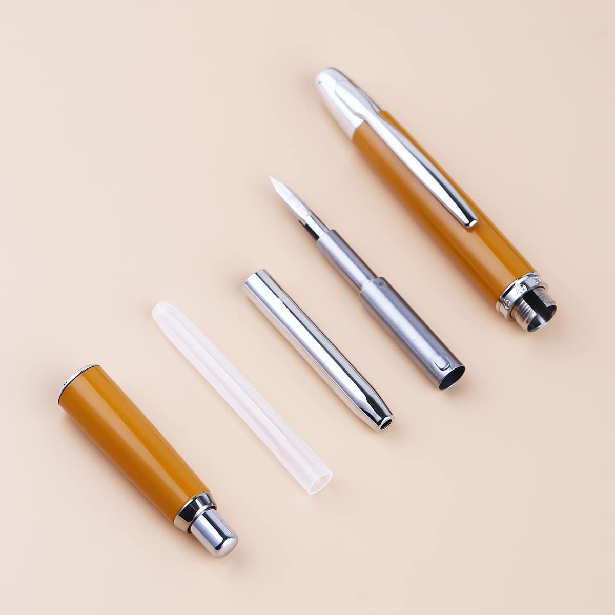 Moonman A1 Press Fountain Pen with Box, Retractable Extra Fine Nib Metal Orange Ink Pen with Converter for Writing (With Clip Version)