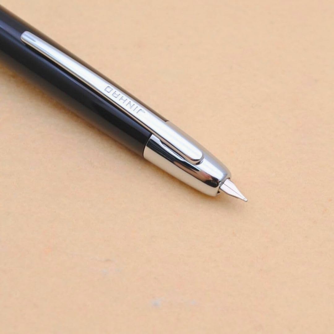 Jinhao 20 Press Retractable Fountain Pen –Black Colors –Plastic Body(Silver Clip) –  Fine & Extra Fine Nib with Converter –  Smooth Writing Daily Pen (No Ink Included)
