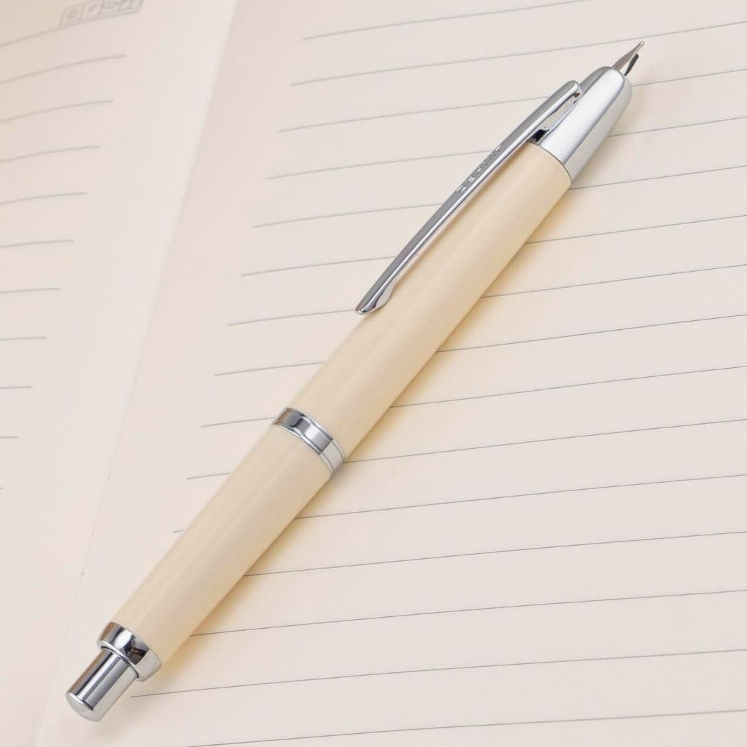 Jinhao 20 Press Retractable Fountain Pen –Ivory White Colors – Plastic Body(Silver Clip) –  Fine & Extra Fine Nib with Converter –Smooth Writing Daily Pen (No Ink Included)