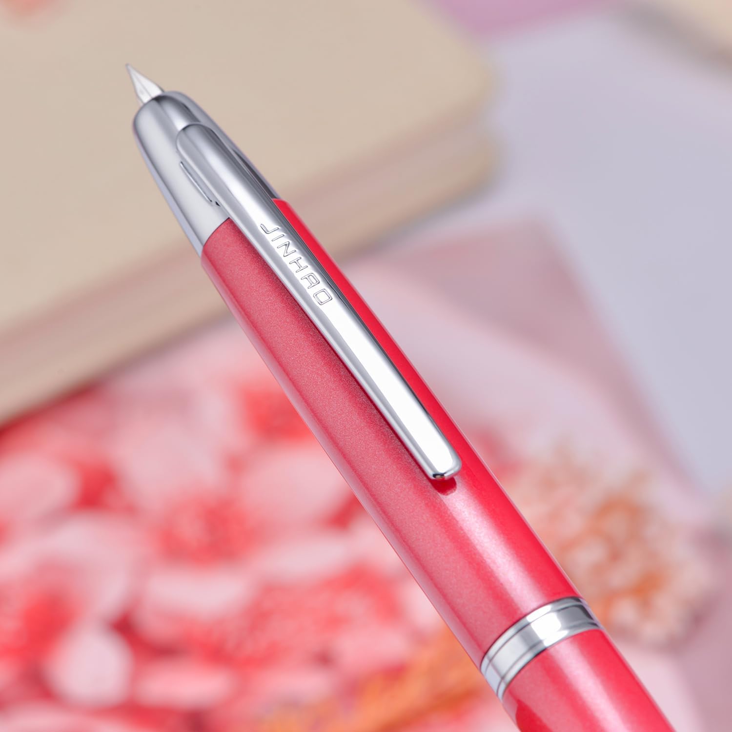 Jinhao 10 Capless Fountain Pen with Box, Retractable Fine Nib with Converter Set, Metal Body, Silver Clip Version