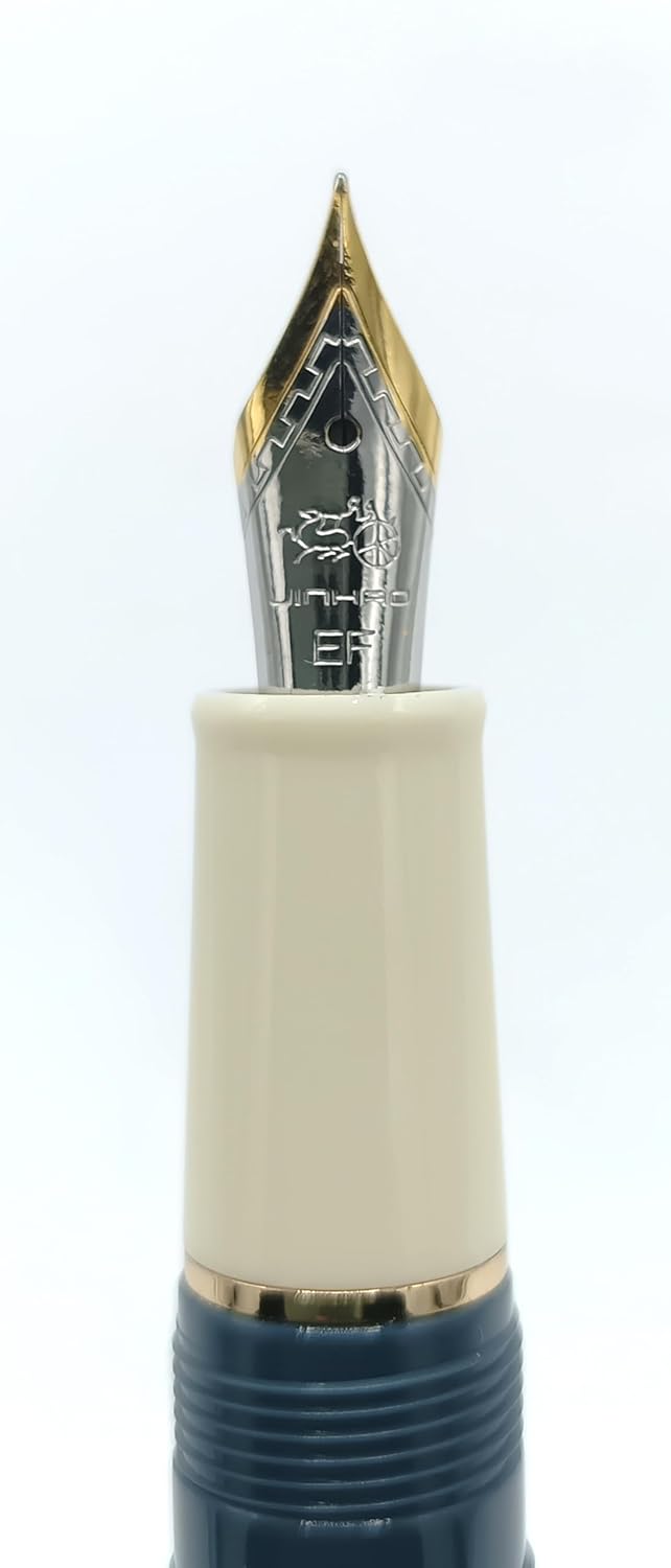 Jinhao 82 Mini Fountain Pen With Extra Fine , Smooth Writing Pocket Pen, Gold Trim, Acrylic Grey, Includes Converter