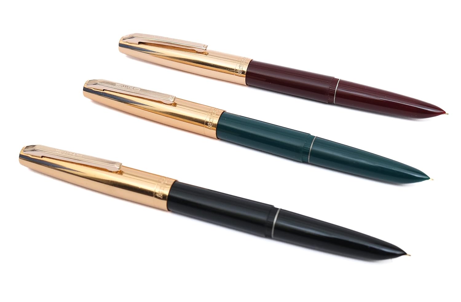 Hero Pen 332 Original Fountain Pen Set – Iridium Nib, Gold Cap, Black, Green, and Maroon (Pack of 3)