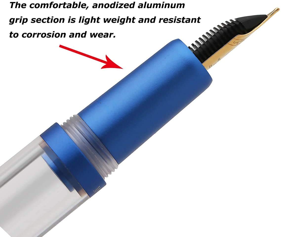 Moonman M2 Fountain Pen Metallic Blue Transparent Eye Dropper Filling Large-Capacity Ink Storing, Fine Nib Gift Set