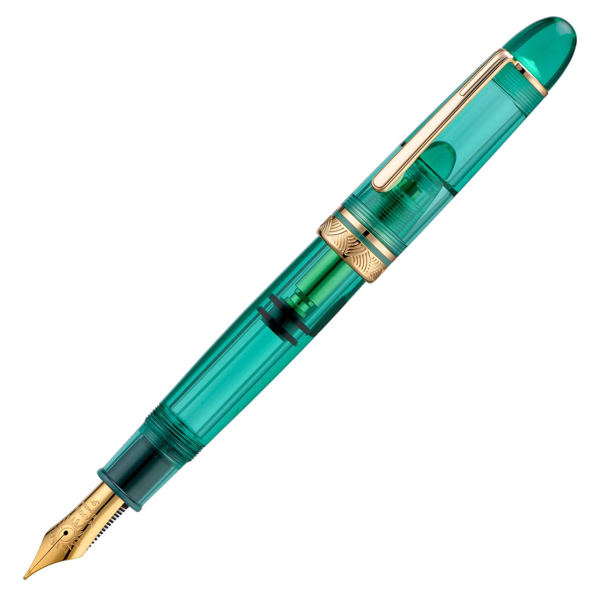 Moonman P140 Demonstrator Special Edition Fountain Pen – Transparent Green Resin, Size 8 Nib, Brass Piston Filling, Gold Trim