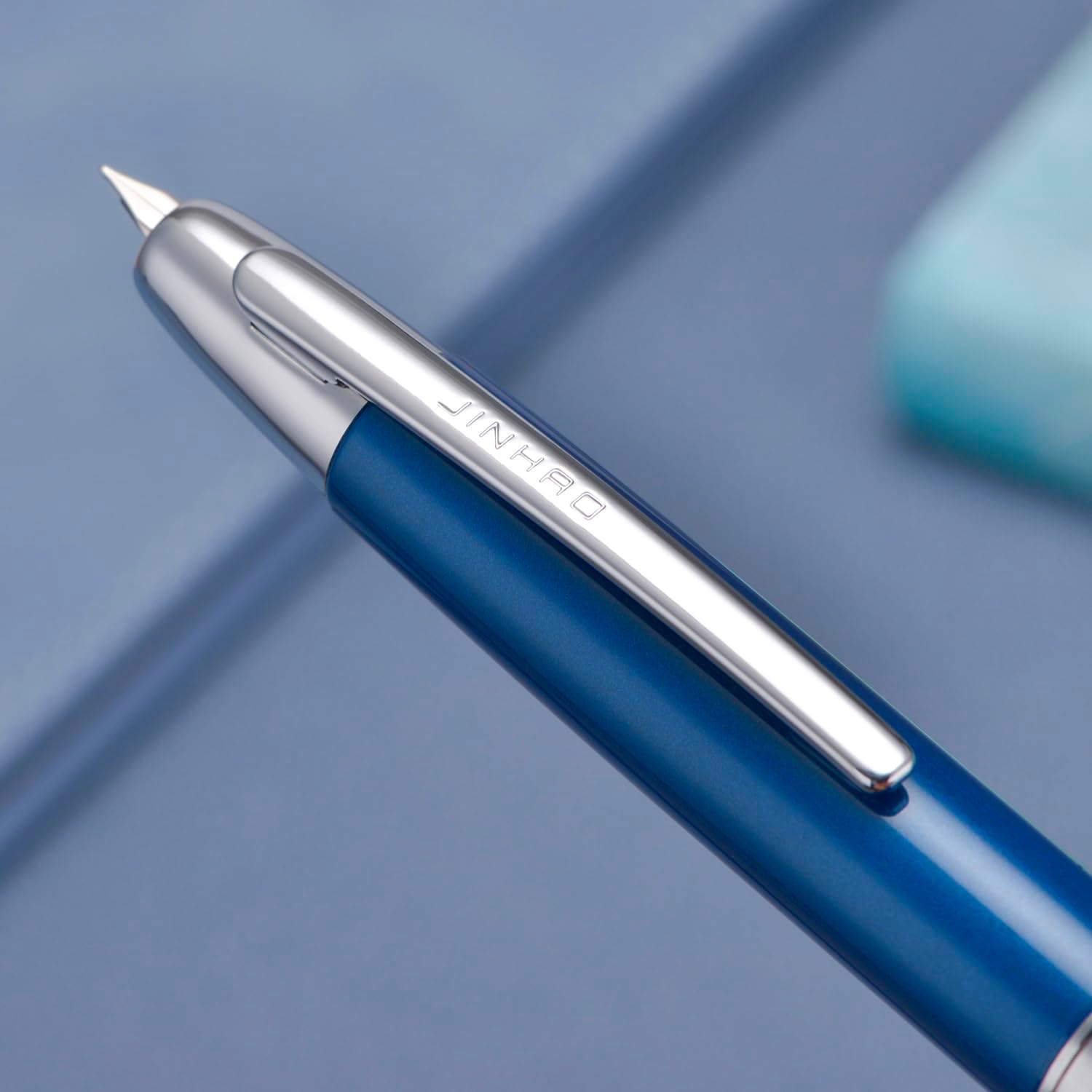 Jinhao 10 Capless Fountain Pen with Box,Retractable Fine Nib with Ink Converter Set (Silver Clip)