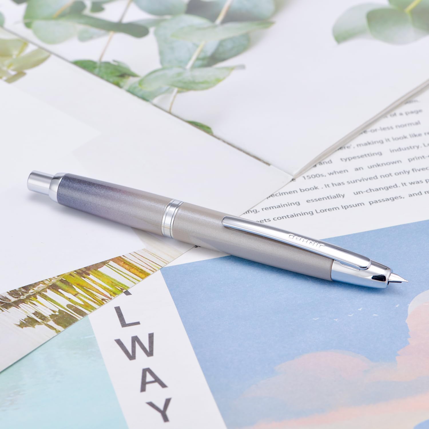 Jinhao 10 Capless Fountain Pen with Box, Retractable Fine Nib with Converter Set, Metal Body, Silver Clip Version