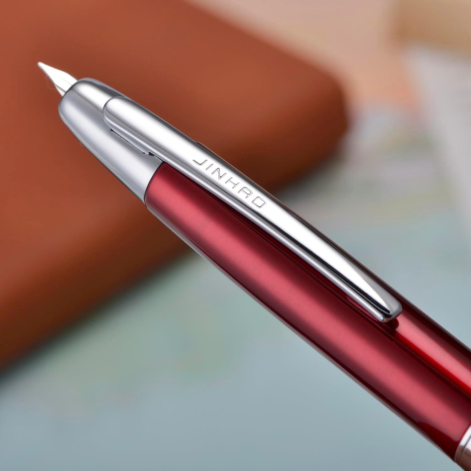 Jinhao 10 Capless Fountain Pen with Box,Retractable Fine Nib with Ink Converter Set (Silver Clip)