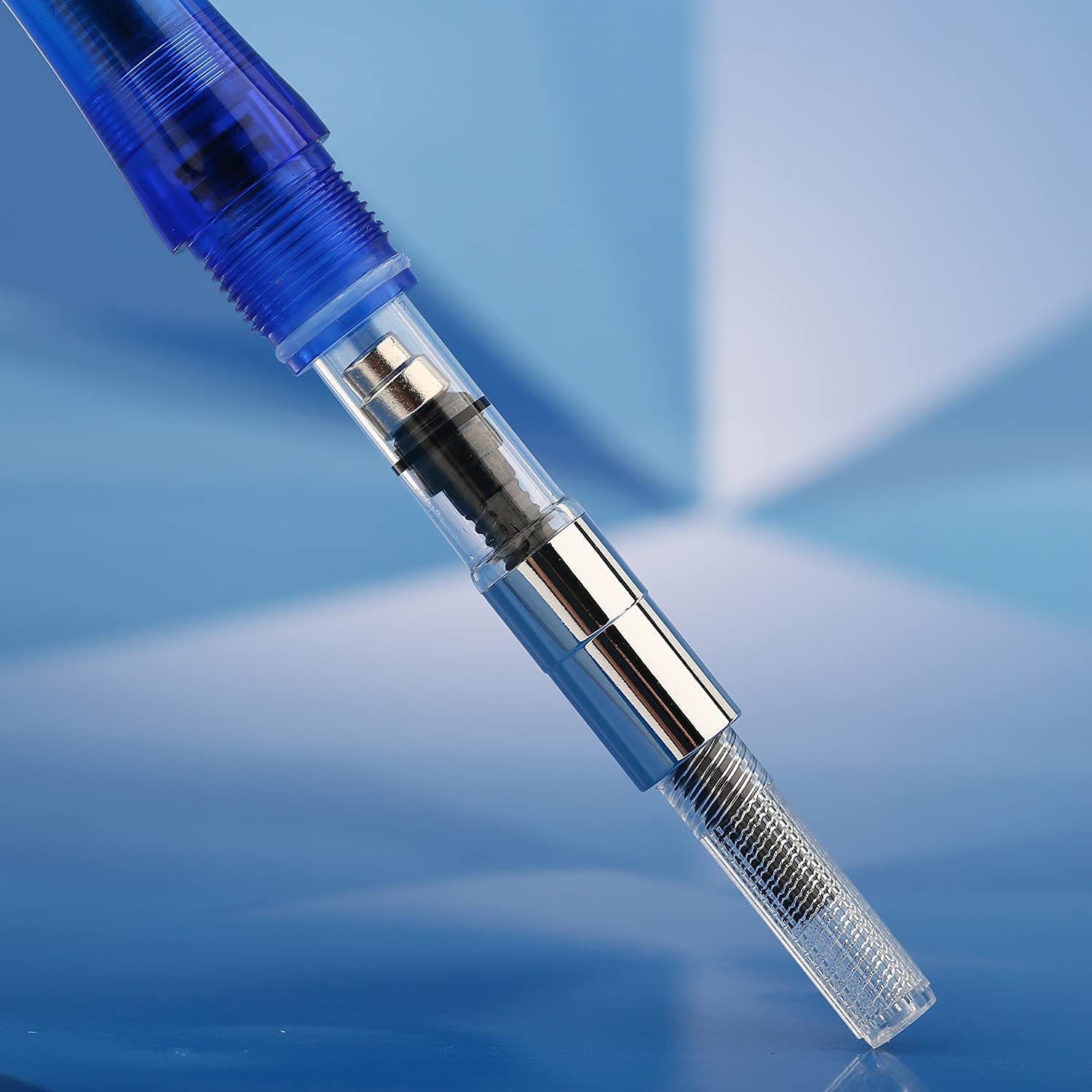 Moonman C3 Eye Dropper Filling Fountain Pen Extra Fine Nib with Ink Converter, Transparent Blue Acrylic Writing Pen Set with Box