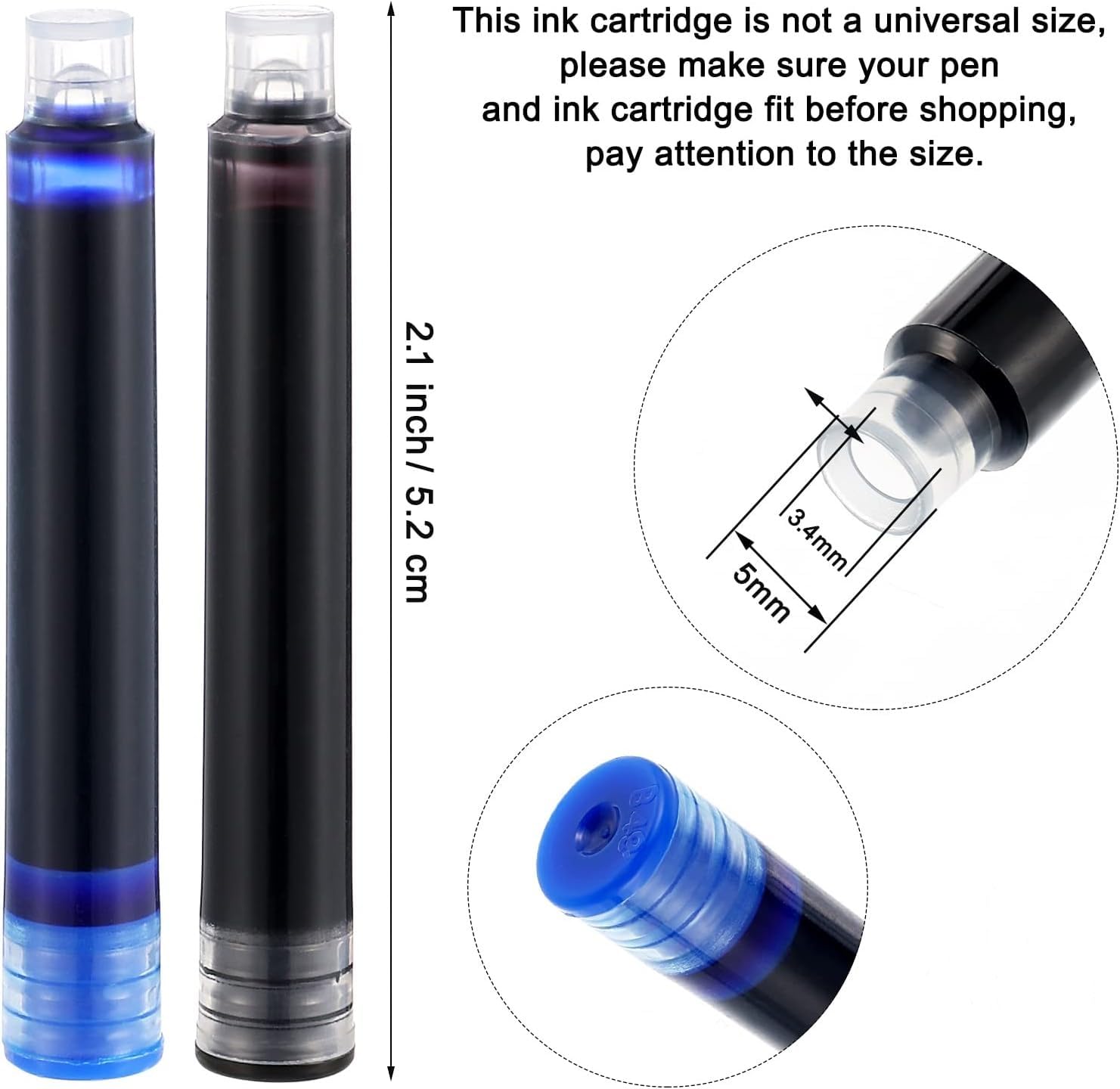 Jinhao Ink Cartridges Refills, Disposable and Universal – 3.4mm Bore Diameter 50Pcs Ink Cartridges Jar for School, Student, and Office (Black)
