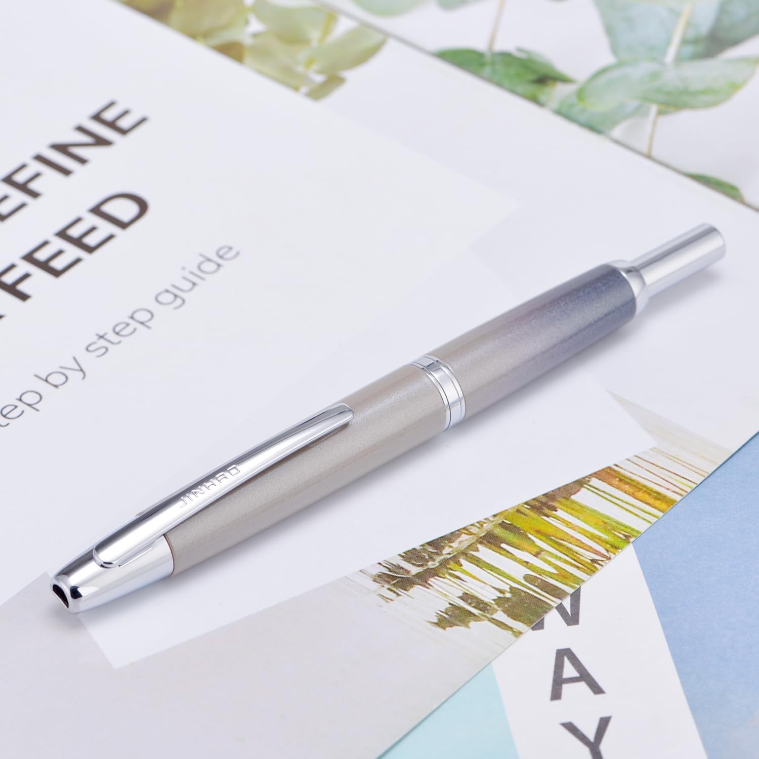 Jinhao 10 Capless Fountain Pen with Box, Retractable Fine Nib with Converter Set, Metal Body, Silver Clip Version