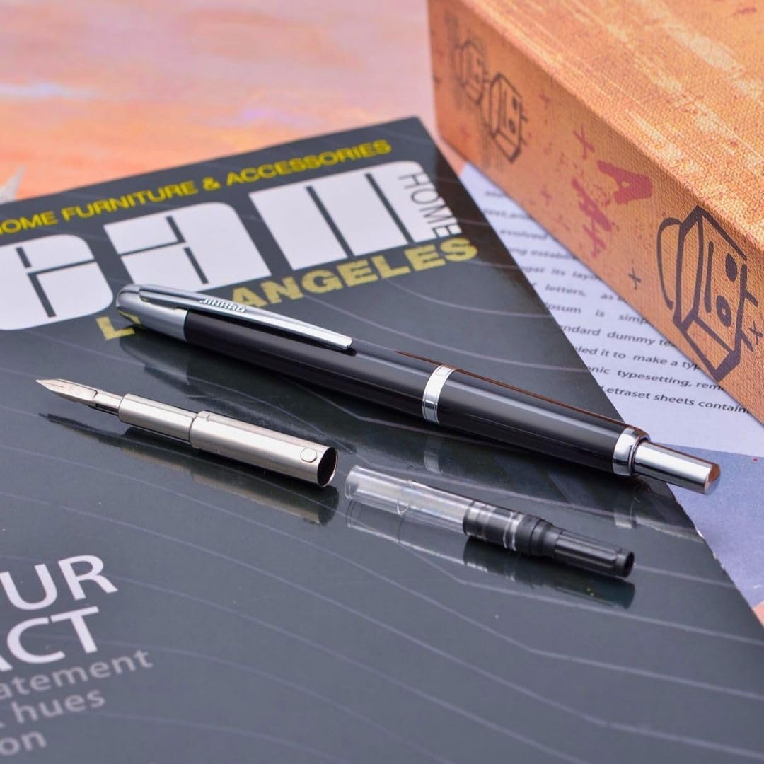 Jinhao 20 Press Retractable Fountain Pen –Black Colors –Plastic Body(Silver Clip) –  Fine & Extra Fine Nib with Converter –  Smooth Writing Daily Pen (No Ink Included)
