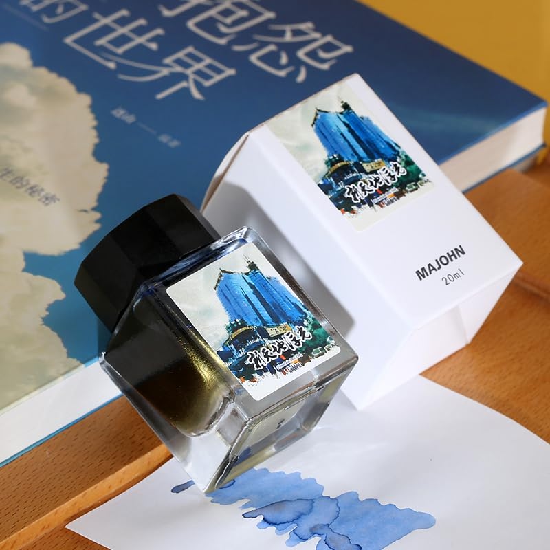 Moonman Magic City Sky Blue Gold Powder Shimmer Fountain Pen Ink – Xintiandi, 20ml Bottled Ink for Calligraphy, Journaling & Creative Writing