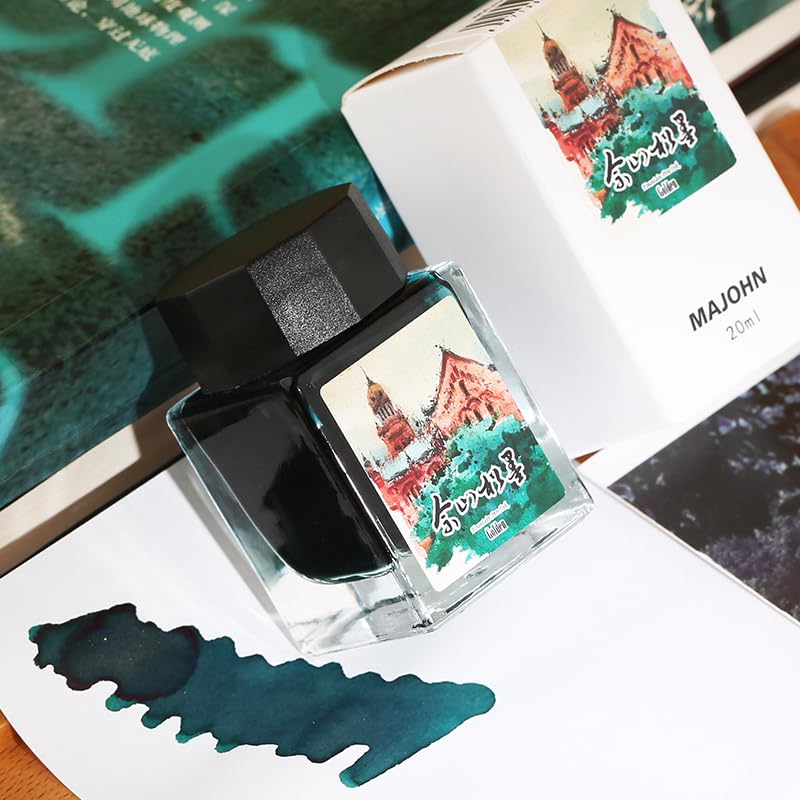 Moonman Magic City Dark Emerald Green Gold Powder Shimmer Fountain Pen Ink – Sheshan Park, 20ml Bottled Ink for Calligraphy, Journaling & Creative Writing