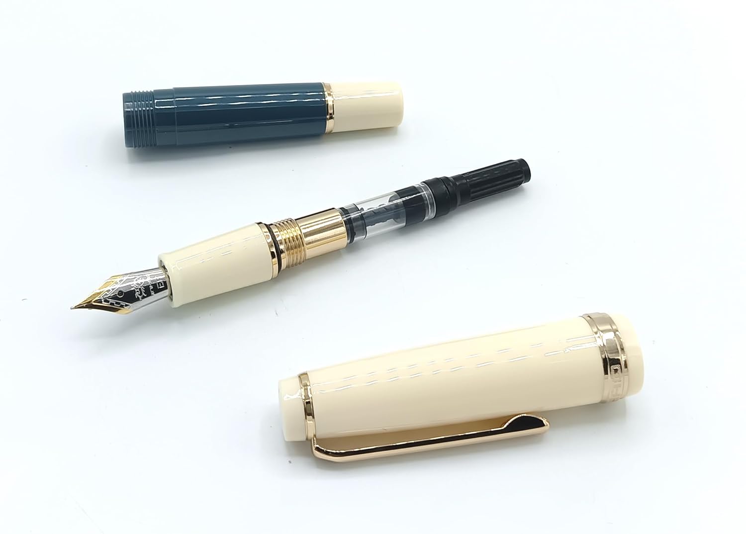 Jinhao 82 Mini Fountain Pen With Extra Fine , Smooth Writing Pocket Pen, Gold Trim, Acrylic Grey, Includes Converter