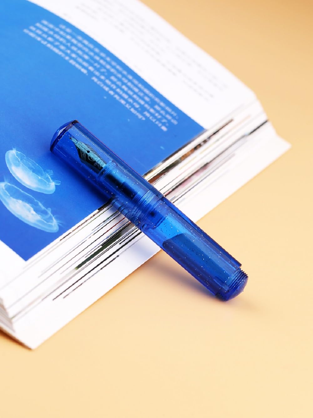 Moonman Wancai Mini Fountain Pen, Iridium Extra Fine Nib Starry Blue Acrylic Travel Pocket Pen, short Size Eyedropper Ink Bottle Filling