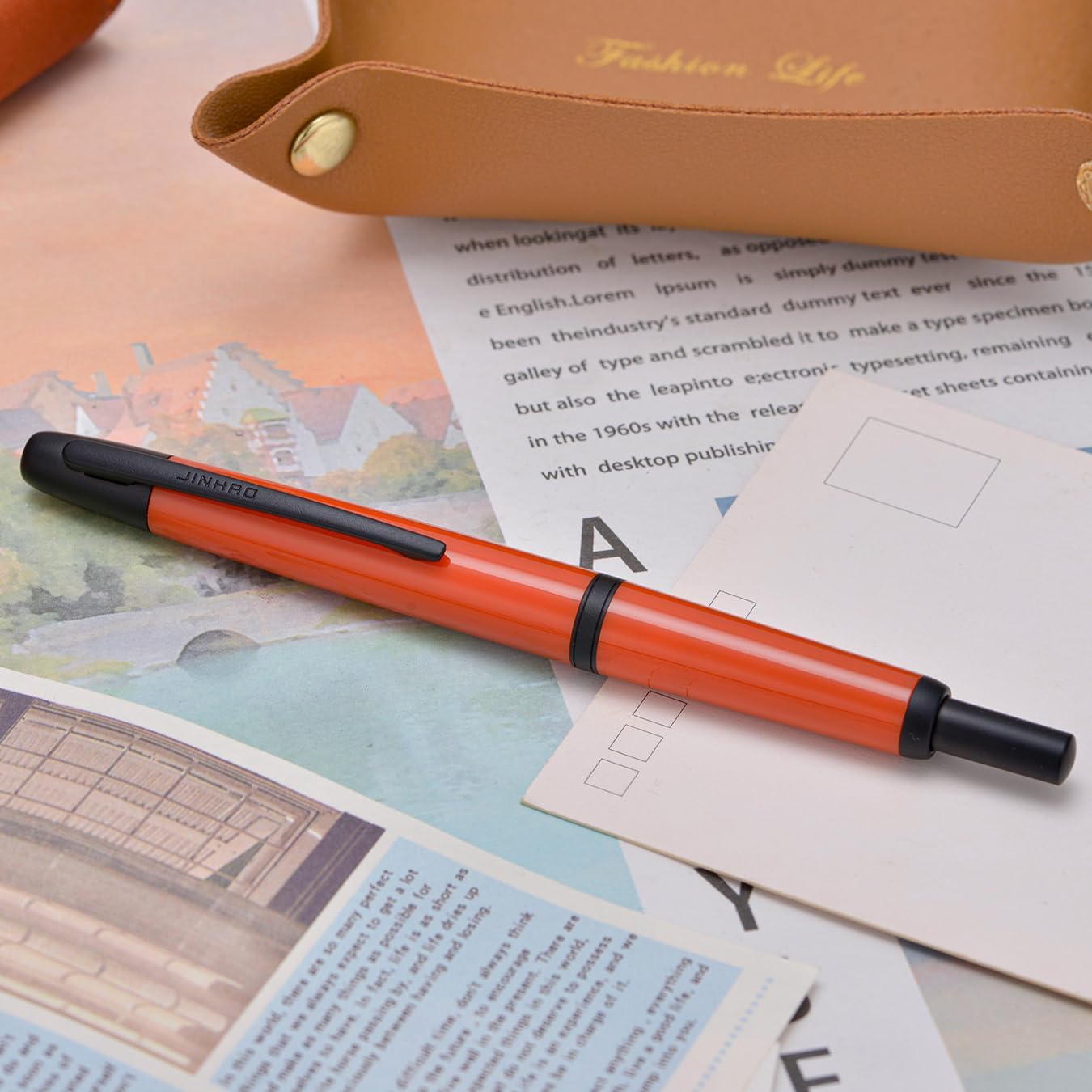 Jinhao 20 Retractable Fountain Pen – Summer Orange- Black clip with Fine Nib with Converter – Smooth Writing Daily Pen