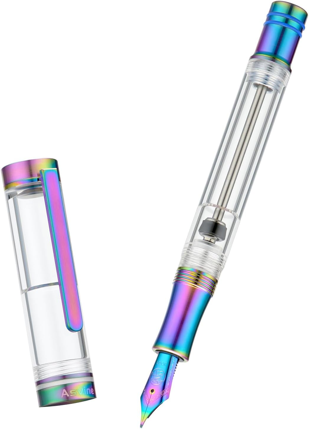 Asvine V200 Rainbow Titanium Vacuum Filling Fountain Pen, Fine & Medium Nib