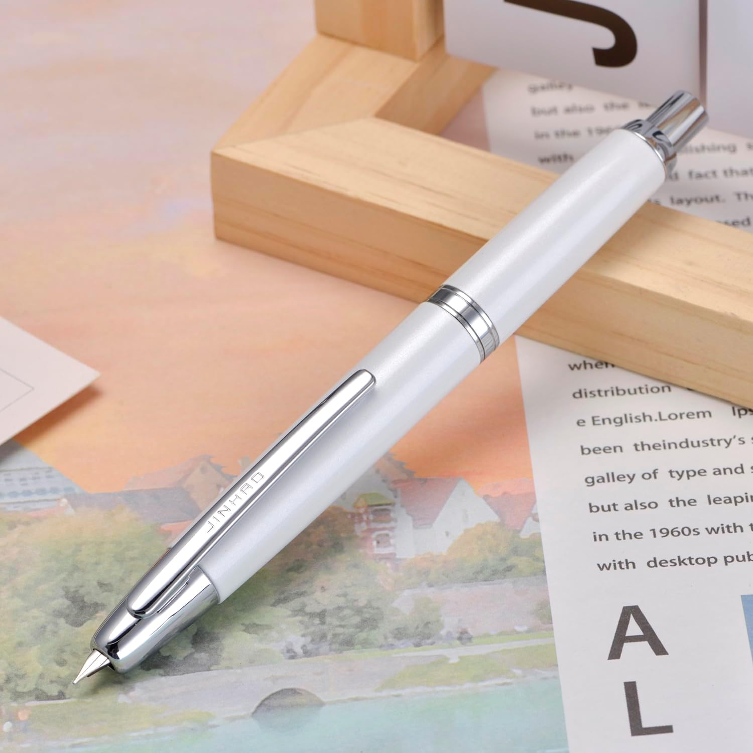 Jinhao 10 Capless Fountain Pen with Box,Retractable Fine Nib with Ink Converter Set (Silver Clip)
