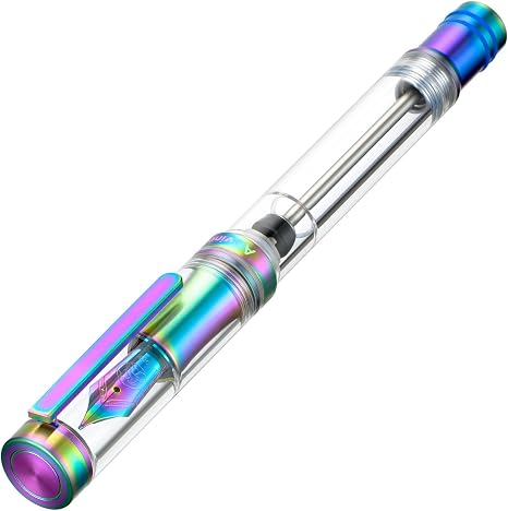 Asvine V200 Rainbow Titanium Vacuum Filling Fountain Pen, Fine & Medium Nib
